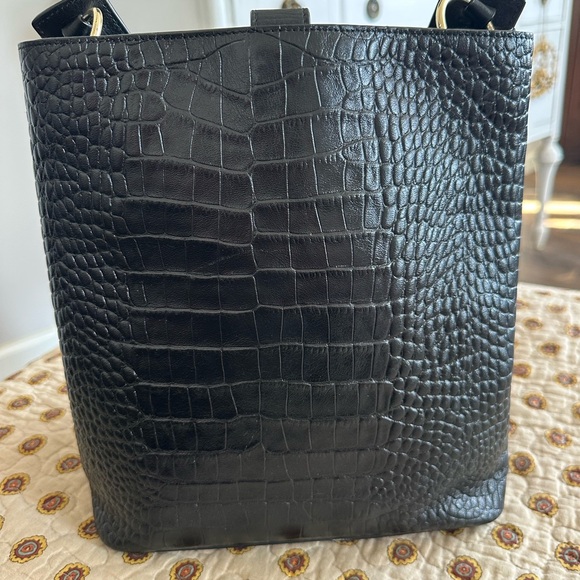 Nordstrom Black Leather Crocodile-Embossed Bucket Bag - Picture 3 of 6